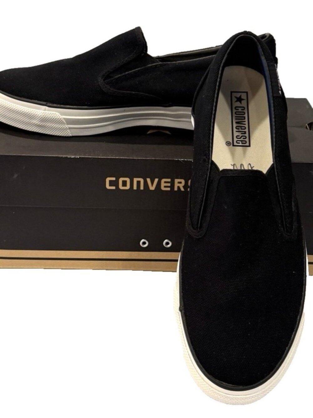 Converse Deck Star Unisex Slip Ons Black White Sneakers Men's 8.5 M/10.5 NIB